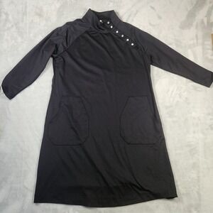 LULU B Size M Black Mock Collar Snap UPF 50 Active Dress Pockets
